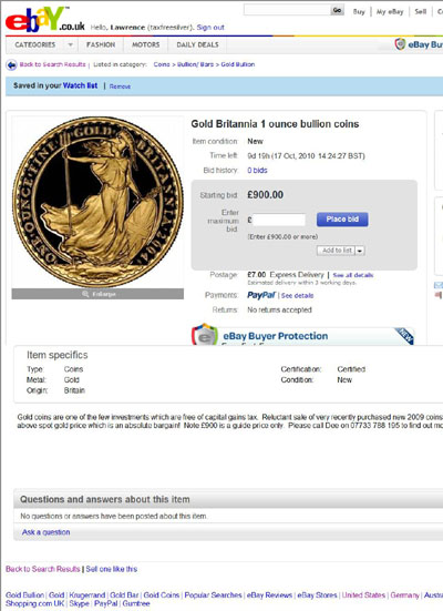 finddee1 eBay Listing Using our 2004 One Ounce Gold Proof Britannia Reverse Photograph
